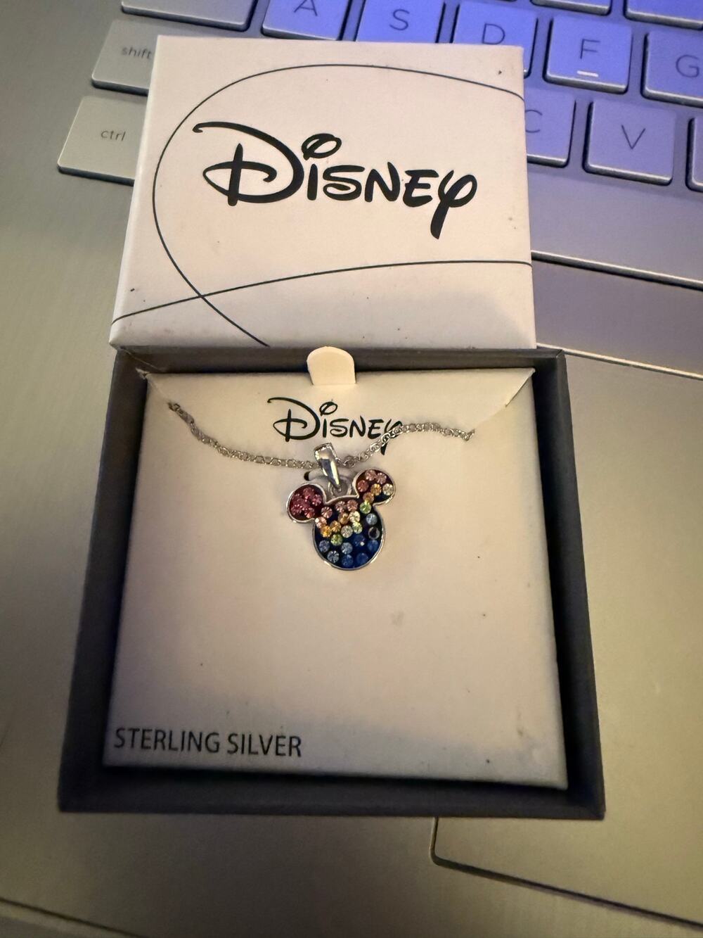 Disney Mickey Mouse Sterling Silver Crystal Pendant Necklace 16+2 Missing Stone